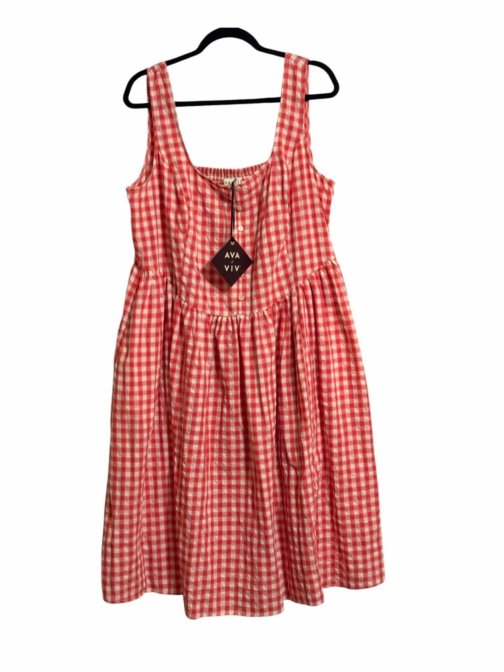 NWT ✨ Ava & Viv Red Gingham Button-Front Tiered Dress 1X (2x)